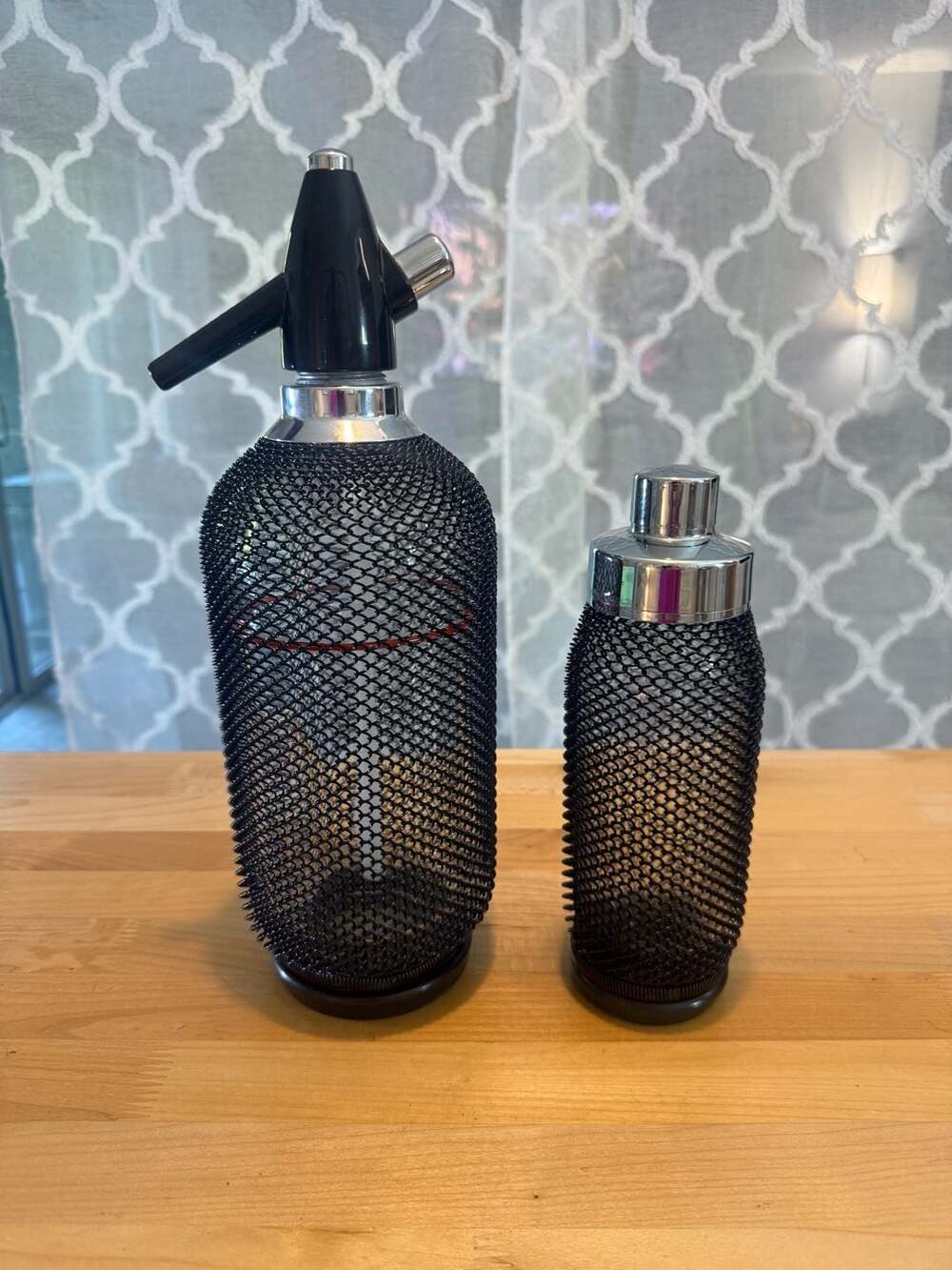 Vintage Mid-Century Modern Glass Soda Siphon and Cocktail Shaker Set